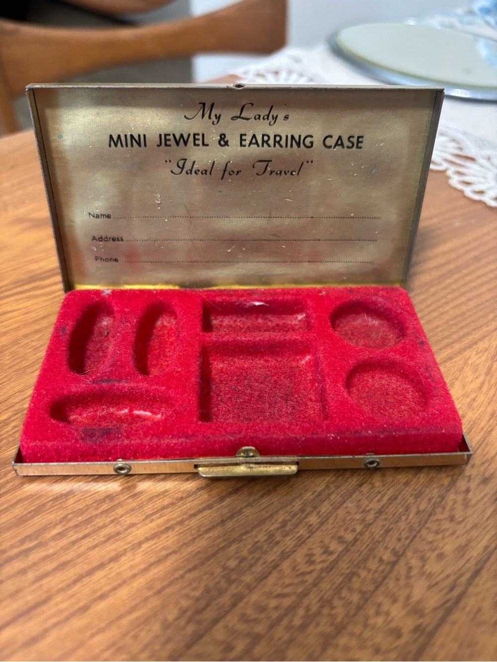 My Lady’s Mini Jewel & Earring Travel Case – Red Velvet Mid-Century Jewelry Box